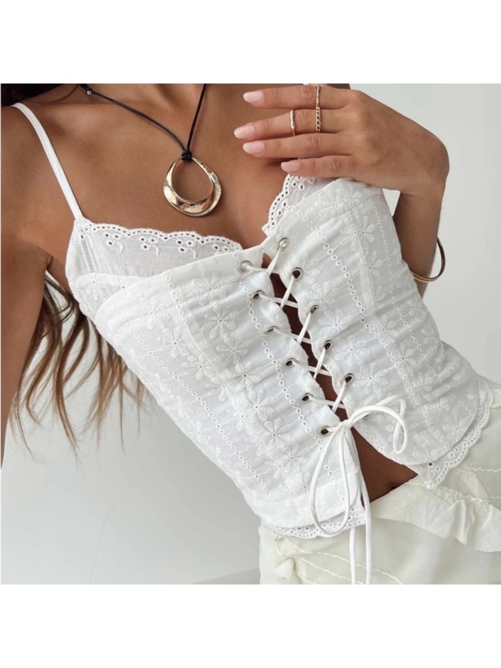 Princess Polly White Eyelet Lace-Up Corset Cami